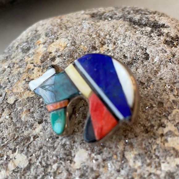 Vintage Charlie Bowie Navajo Native American Bear Pin and Pendant - Picture 6 of 14